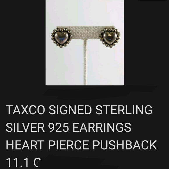 TAXCO MEXICO VINTAGE HEART STUD EARNINGS 925 - Picture 4 of 4